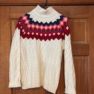 LOFT Red and Pink Cowl Turtleneck Sweater